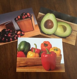 Language Builder Picture Nouns 2 cards: cherries, avocado, peppers