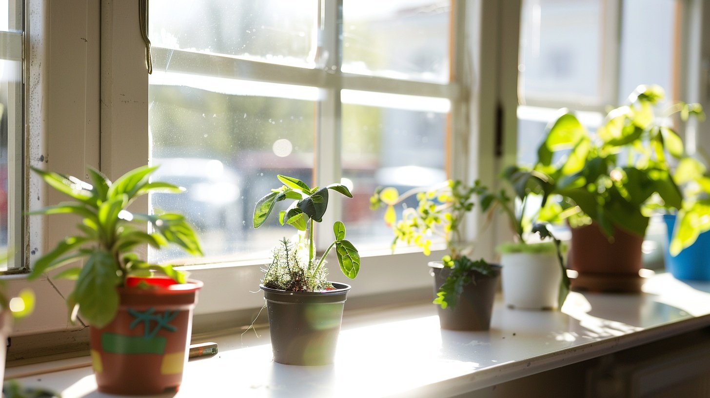 plants in a brightly lit classroom