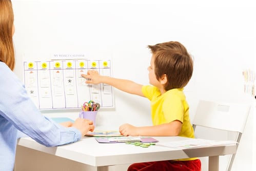 boy with autism looking at daily schedule