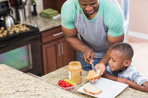 father son with autism using task analysis to make sandwich